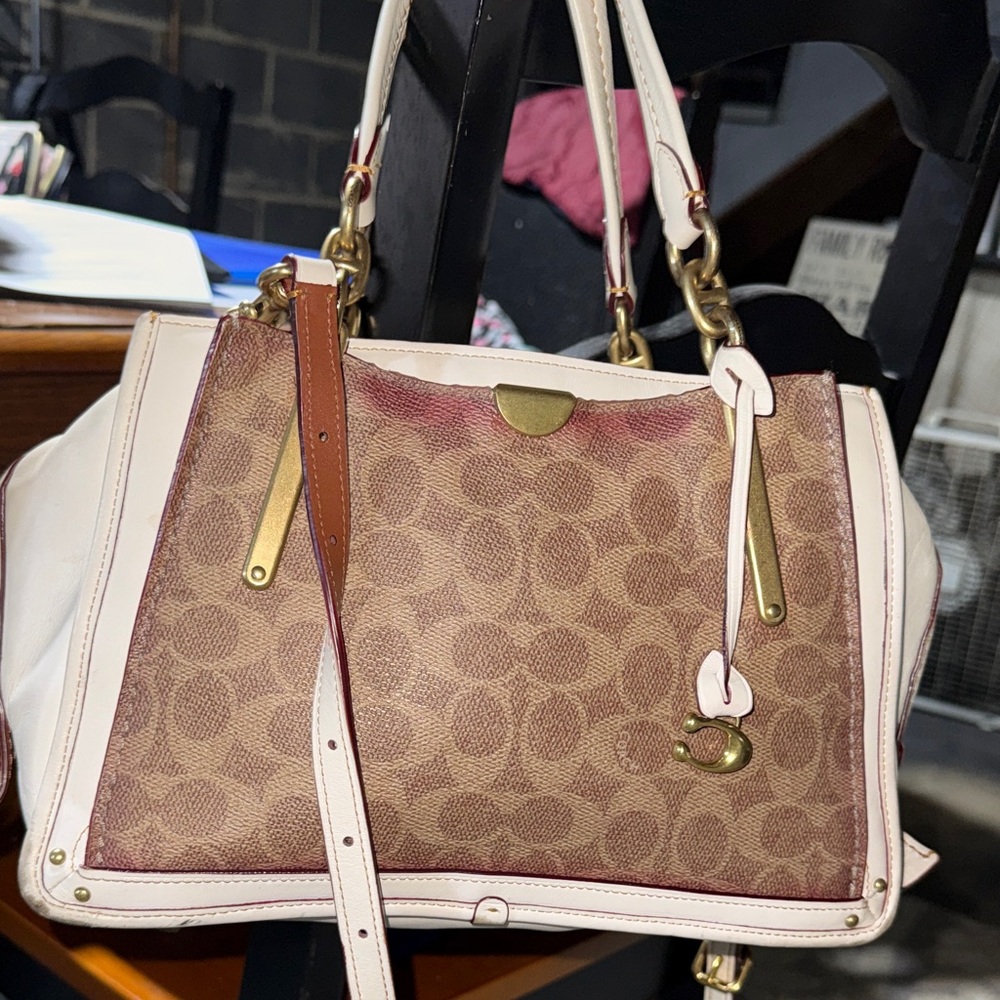 Coach Dreamer 21  Brown and Cream Satchel with Gold Accents